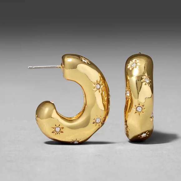 ALEXIS BITTAR Starburst Crystal 14K Gold Plated Huggie Earrings - Picture 2 of 9